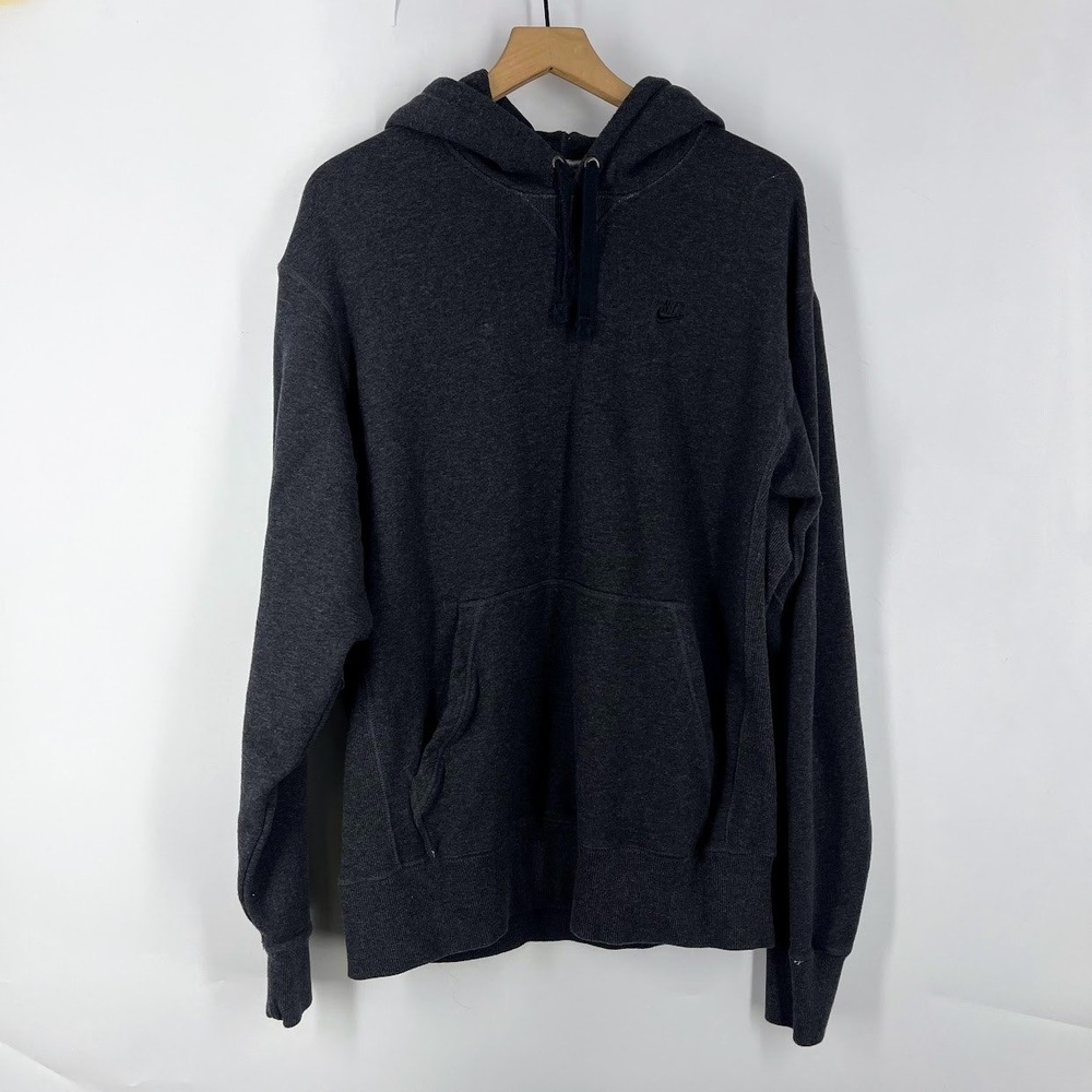 Nike Sportswear Mens XL Charcoal Grey Cotton Pullover Hoodie Embroidered Logo‎